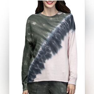 GREEN TEA Women's Tie Dye Sweatshirt in Green Pink